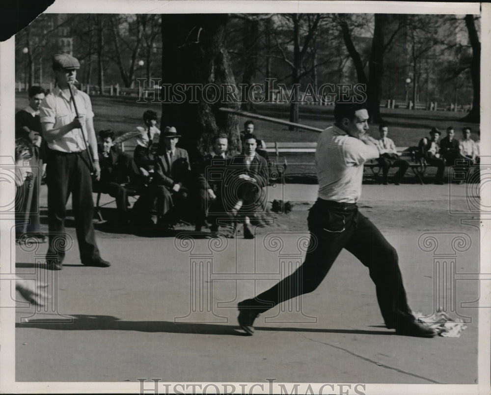 1938 Press Photo Sofball game at NYC Central Park field in springtime- Historic Images