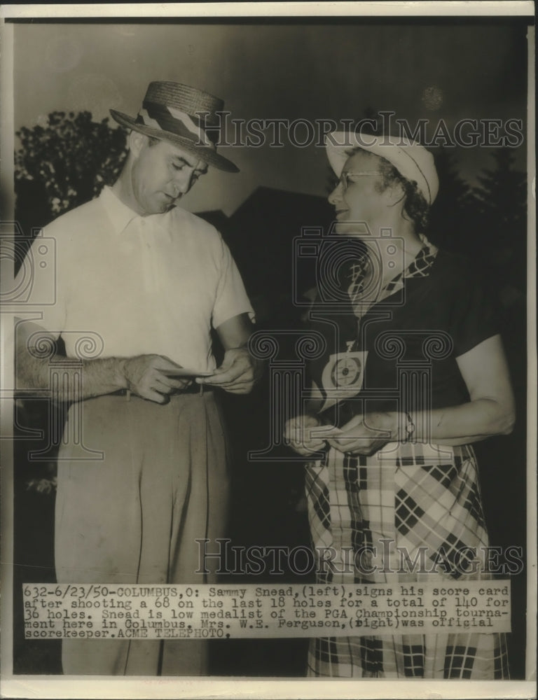 1950 Press Photo Sammy Snead And Mrs. WE Ferguson During The PGA Championship- Historic Images