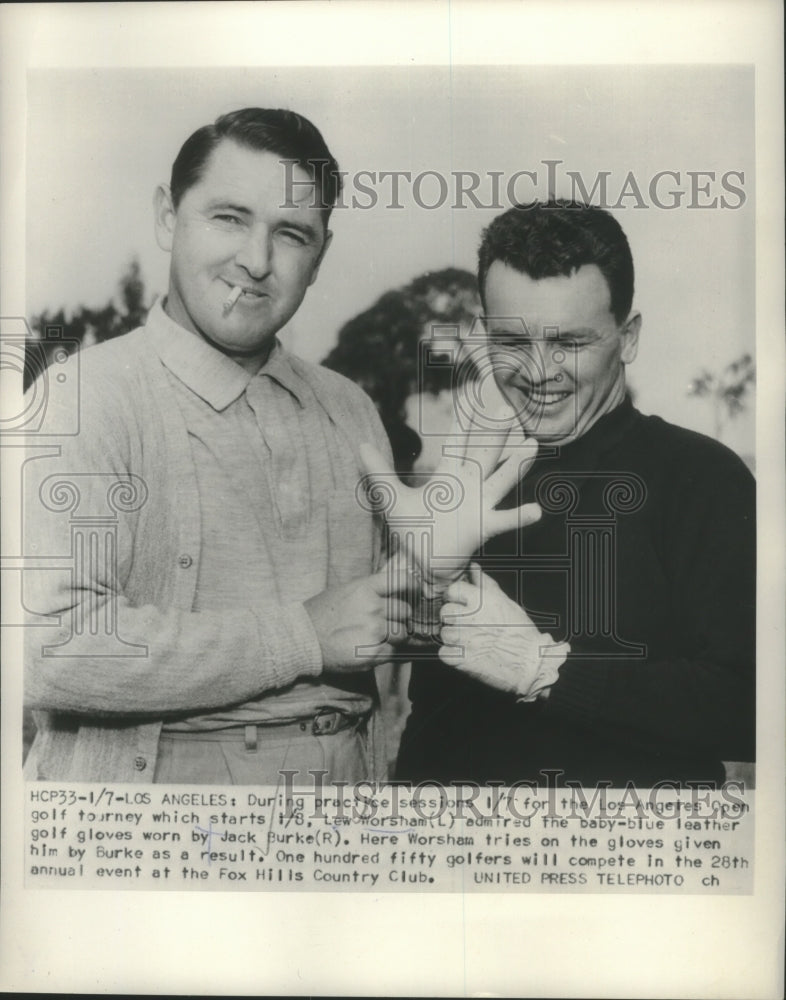 1954 Press Photo Lew Worsham And Jack Burk At The Los Angles Open Golf Tourney- Historic Images