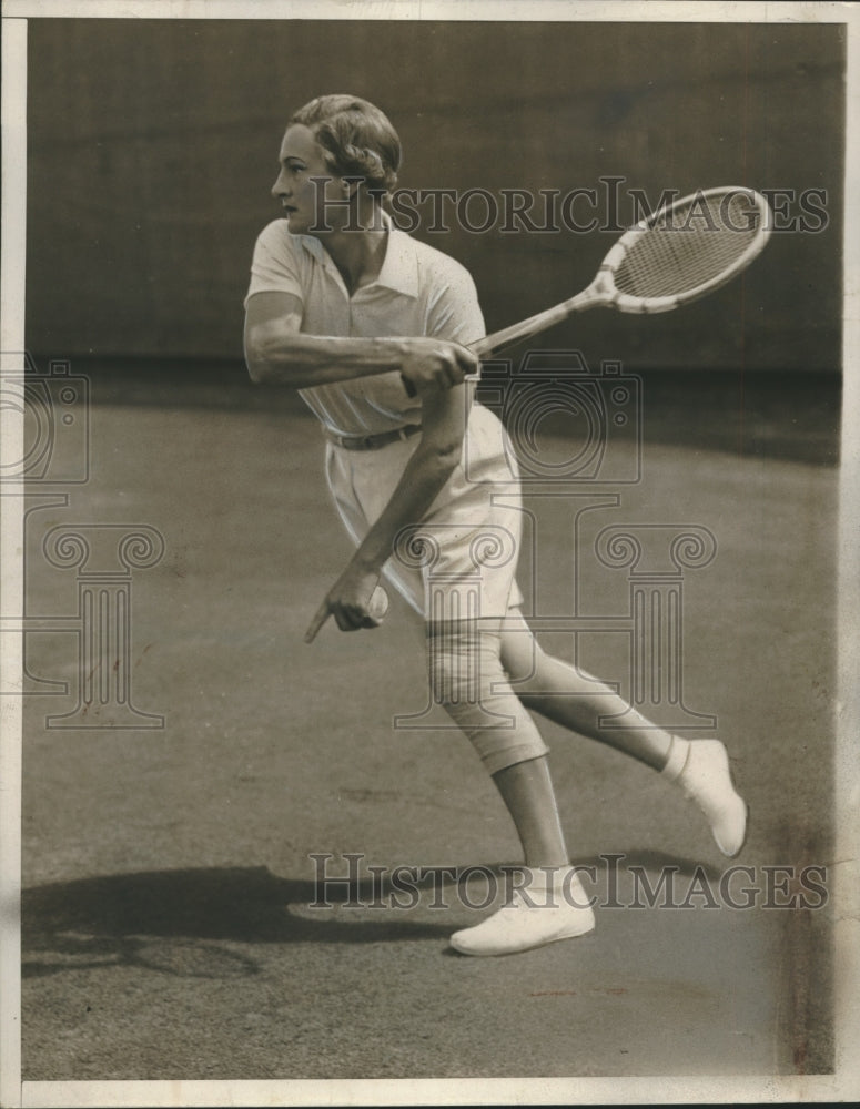 1937 Press Photo Helen Jacobs Held Down No. 2 Post with Injured Knee in Wightman- Historic Images