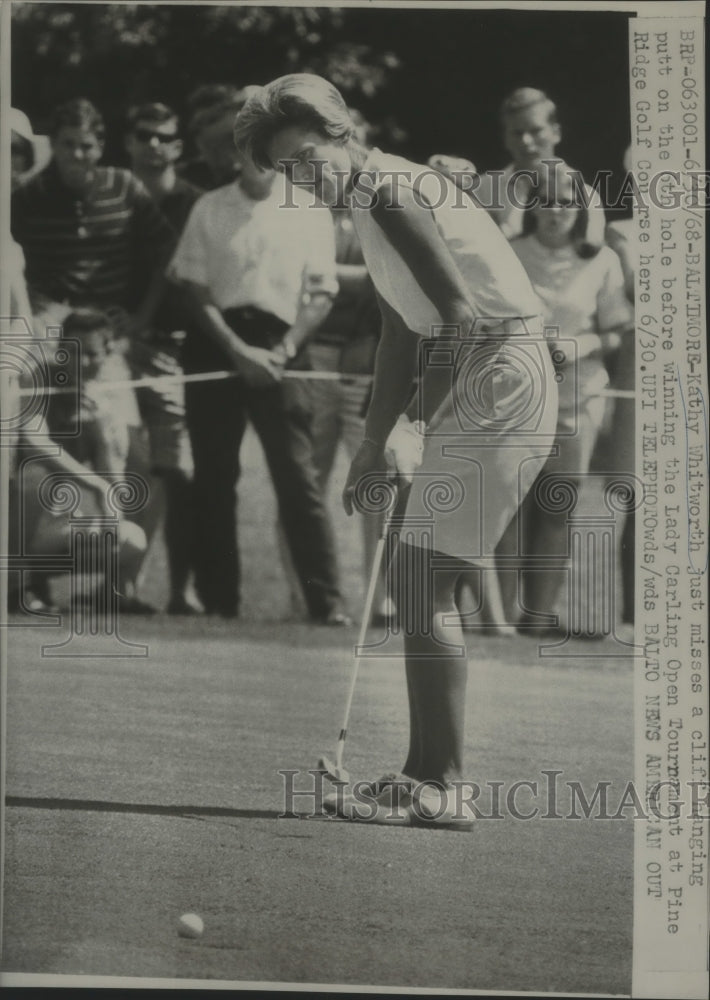 1968 Press Photo Kathy Whitworth Misses Putt on 6th Wins Lady Carling Golf Open- Historic Images