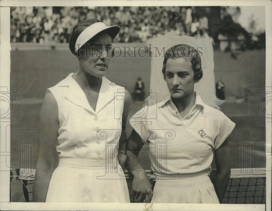 1935 Press Photo Helen Jacobs Defeats Evelyn Dearman in Women's Nationals- Historic Images
