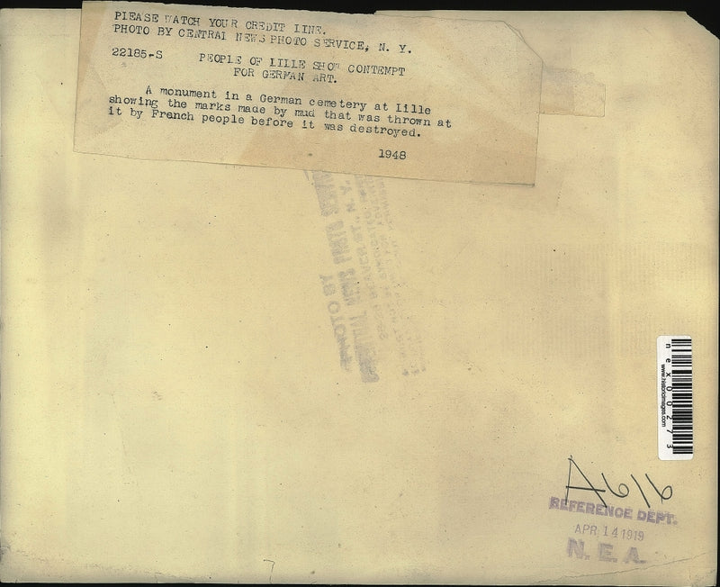 Load image into Gallery viewer, 1919 WWI Press Photo German Cemetery Monument Destroyed by Citizens of Lille
