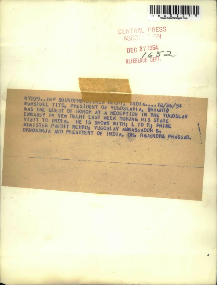 1954 Press Photo Marshall Tito, Yugoslavia, Dr. Rajendra Prassad, India