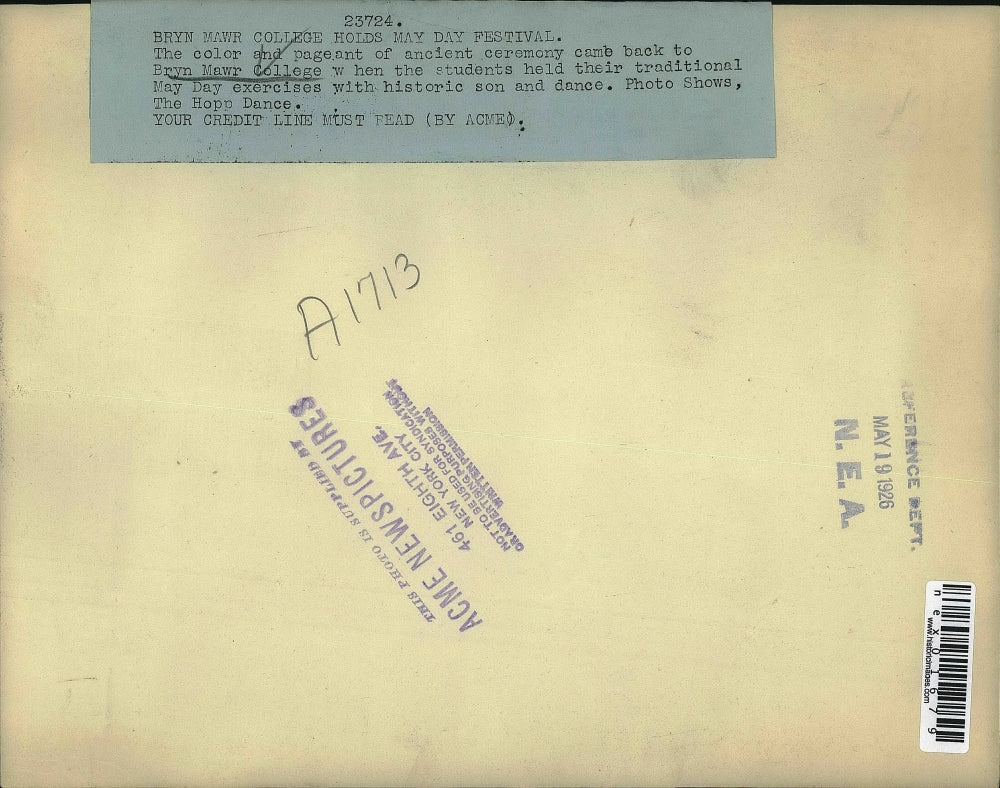 1926 Press Photo Hopp Dance at Bryn Mawr College for May Day Festival