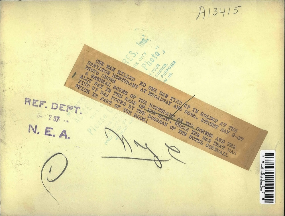 1937 Press Photo Hamilton Restaurant Robbery, New York