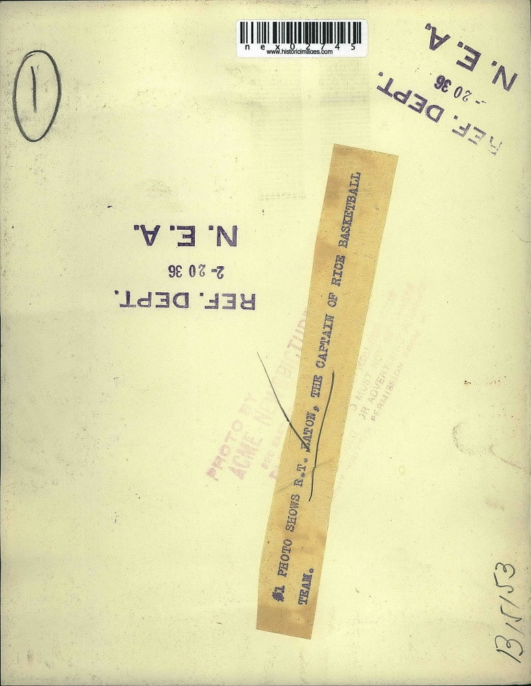 1936 Press Photo R.T. Eaton, Captain of Rice Basketball Team