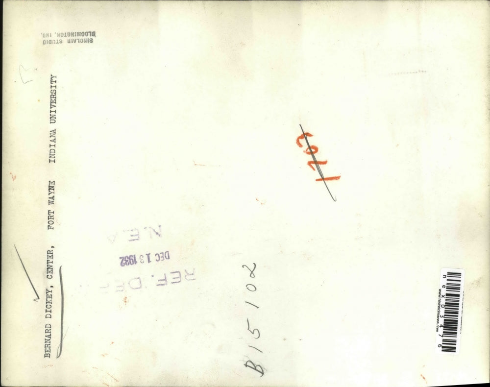 1932 Press Photo Bernard Dickey, Center of Indiana Basketball Team