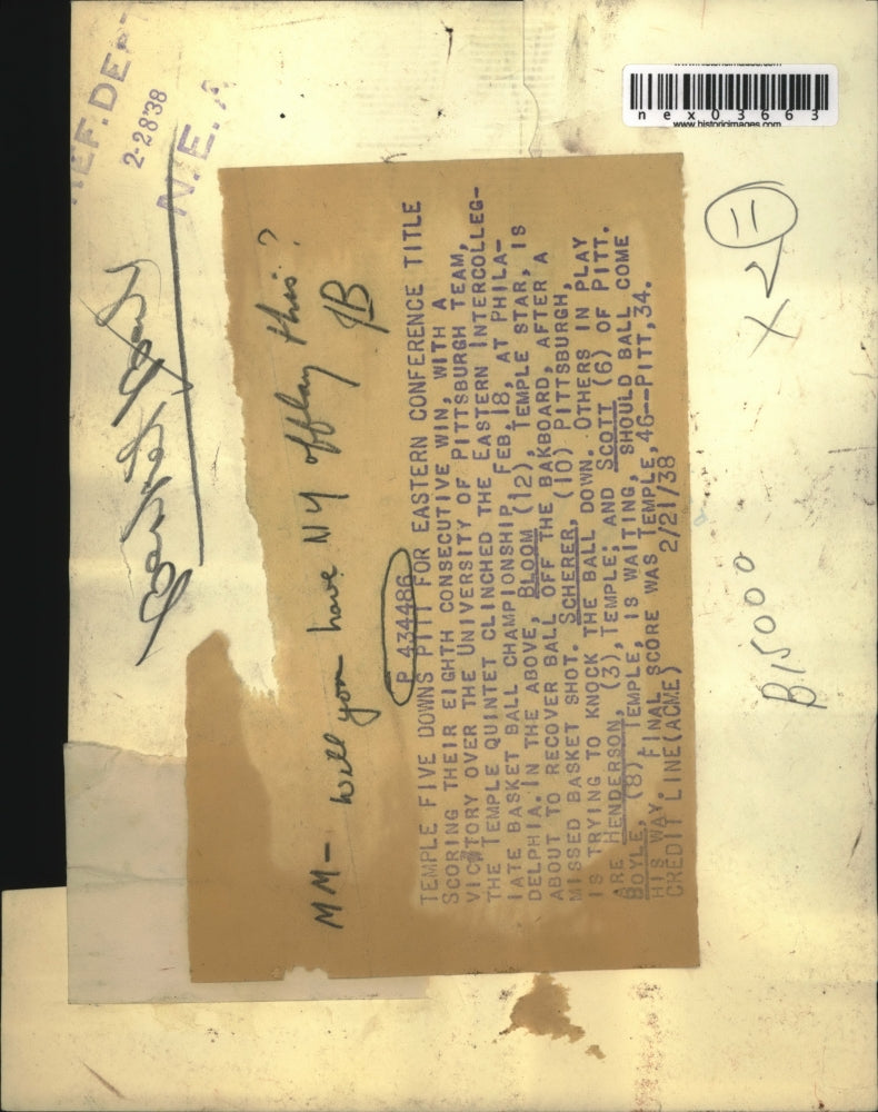 1938 Press Photo Bloom and Henderson of Temple, Scherer and Scott of Pittsburgh