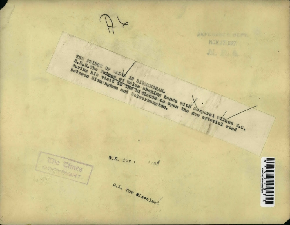 1927 Press Photo The Prince of Wales in Birmingham