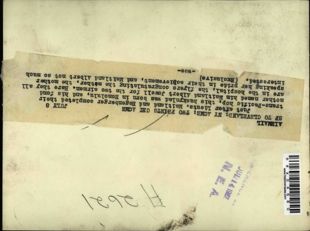 1927 Press Photo Maitland Albert Howell Named for Pilots who Got her to Hospital