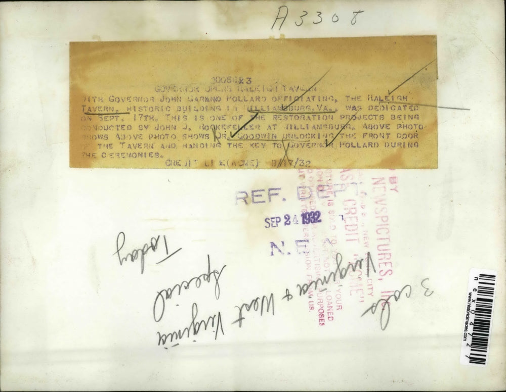 1932 Press Photo Governor John Garland Dedicated Historic Tavern - nex04727