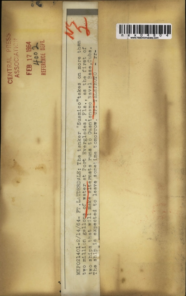 1964 Press Photo Tanker "Suamico" Taking Million Gallons of Water - nex04804