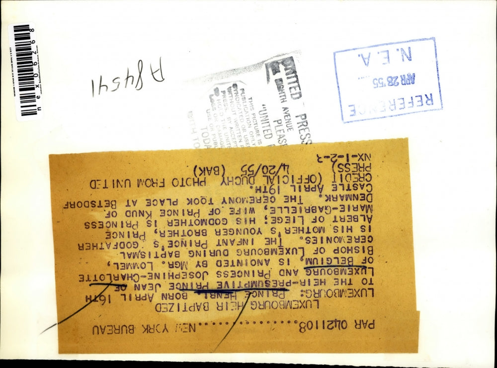 1955 Press Photo Baptism of Prince Henri born to the heir Prince Jean of