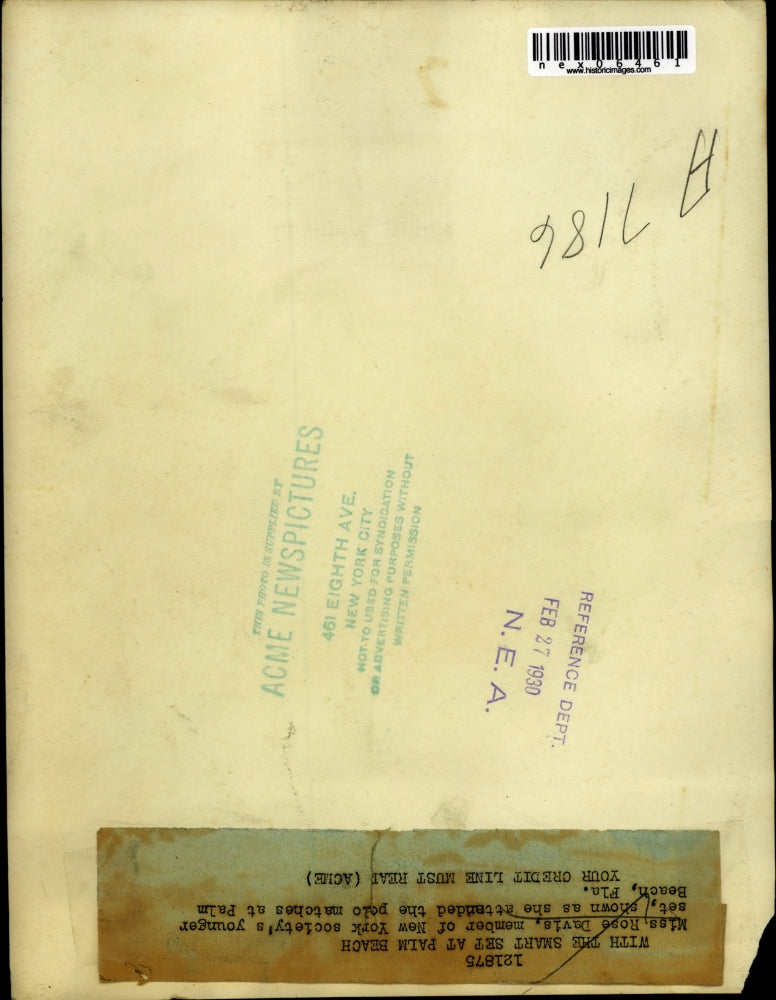 1930 Press Photo Ms. Rose Davis of N.Y. Society at Palm Beach Florida.