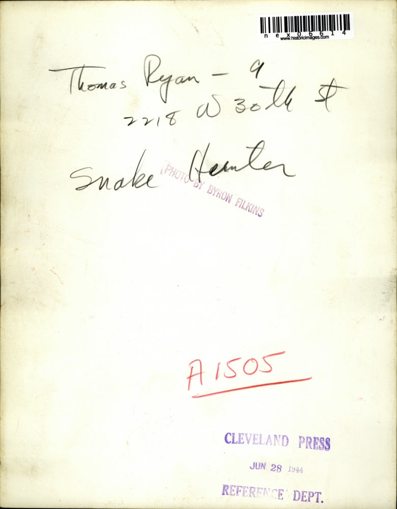 1944 Press Photo Thomas Ryan, 9 year old snake hunter