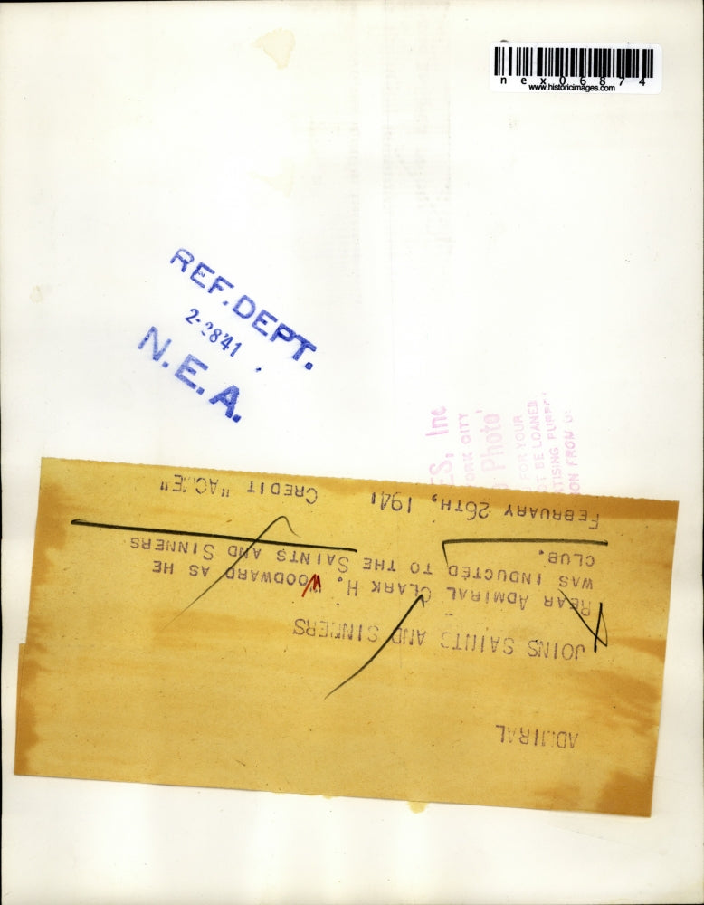 1941 Press Photo Rear Admiral Clark H. Woodward as he was inducted to the Saints