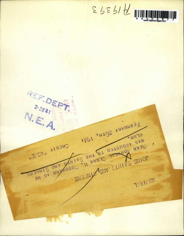 1941 Press Photo Rear Admiral Clark H. Woodward as he was inducted to the Saints