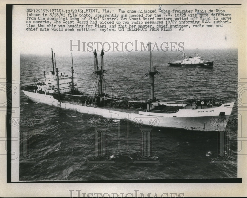 1961 Press Photo Miami Florida Cuban Freighter Bahia De Nipe Hijacked