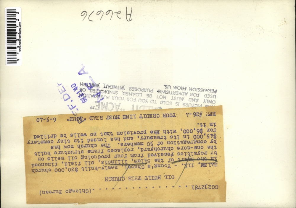 1940 Press Photo Salem Illinois Young's Chapel Church - nex07723