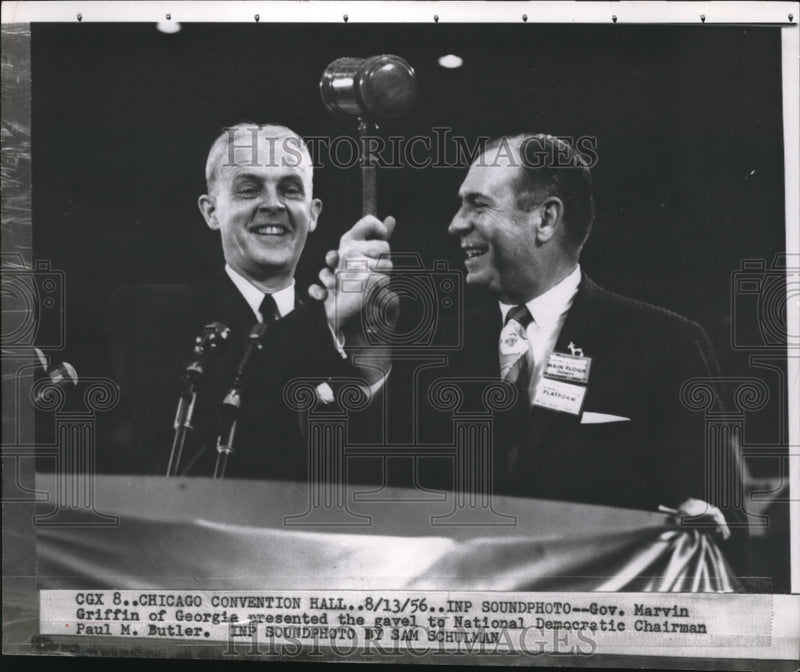 Load image into Gallery viewer, 1956 Press Photo M Griffin Paul Butler National Democratic Chair Gavel Chicago
