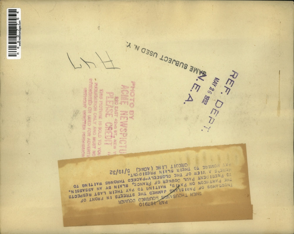 1932 Press Photo Crowd of Parisians Pay Homage to Slain President Paul Doumer