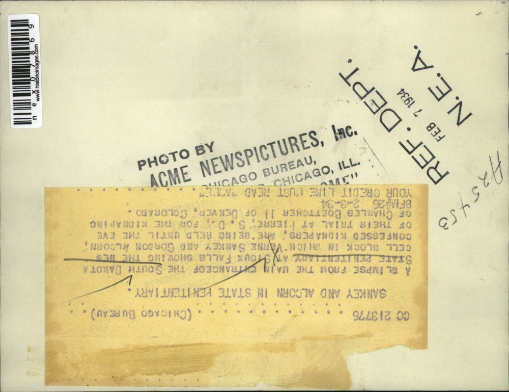 1934 Press Photo General view of the entrance of South Dakota State Penitentiary