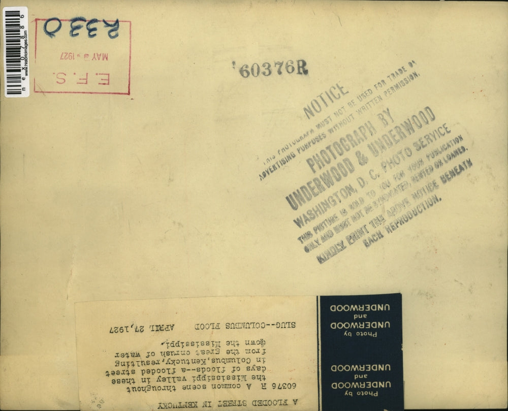 1927 Press Photo Flooded Street In Kentucky