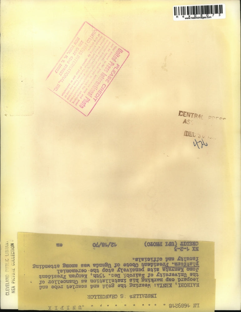 1970 Press Photo Kenya President Jomo Kenyata as Chancellor of Nairobi Univesity