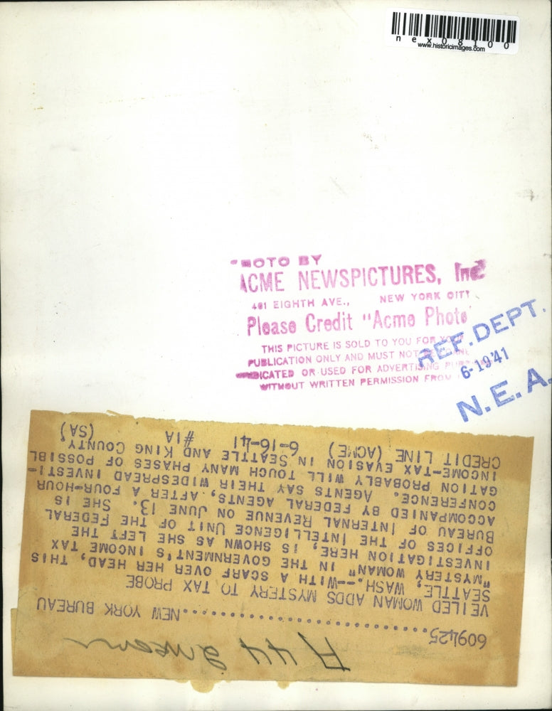 1941 Press Photo Veiled Woman in Government Income Tax Investigation Seattle