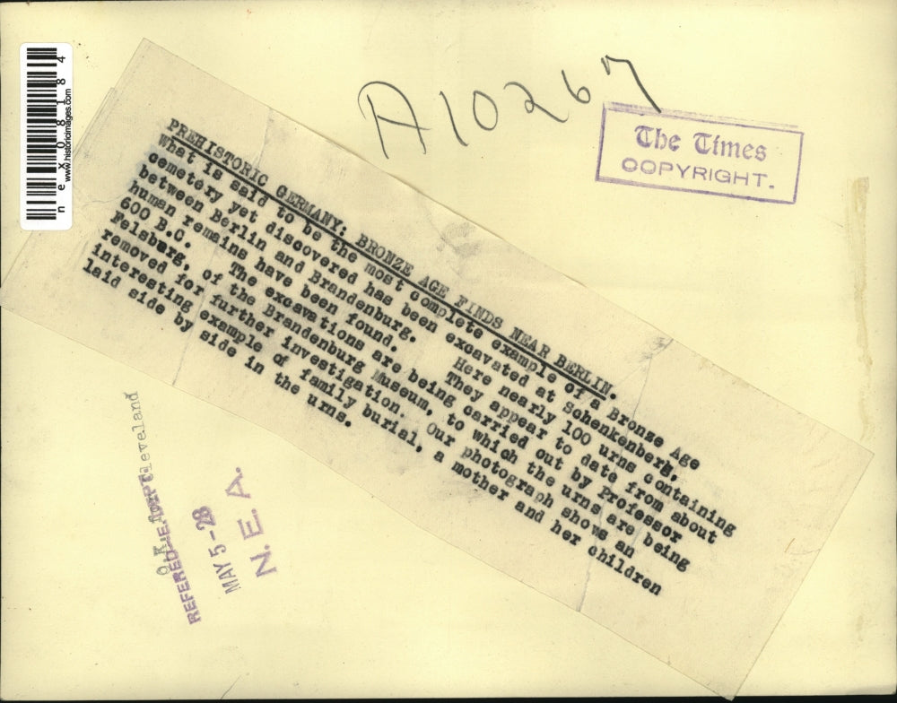 1928 Press Photo Example of a Bronze Age cemetery excavated at Schenkenberg