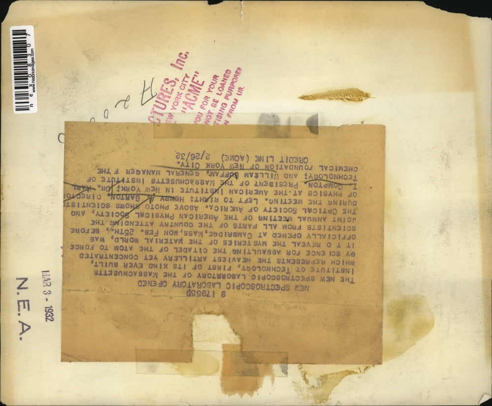 1932 Press Photo Spectroscopic Lab Massachusetts Henry Barton K Compton W Buffam