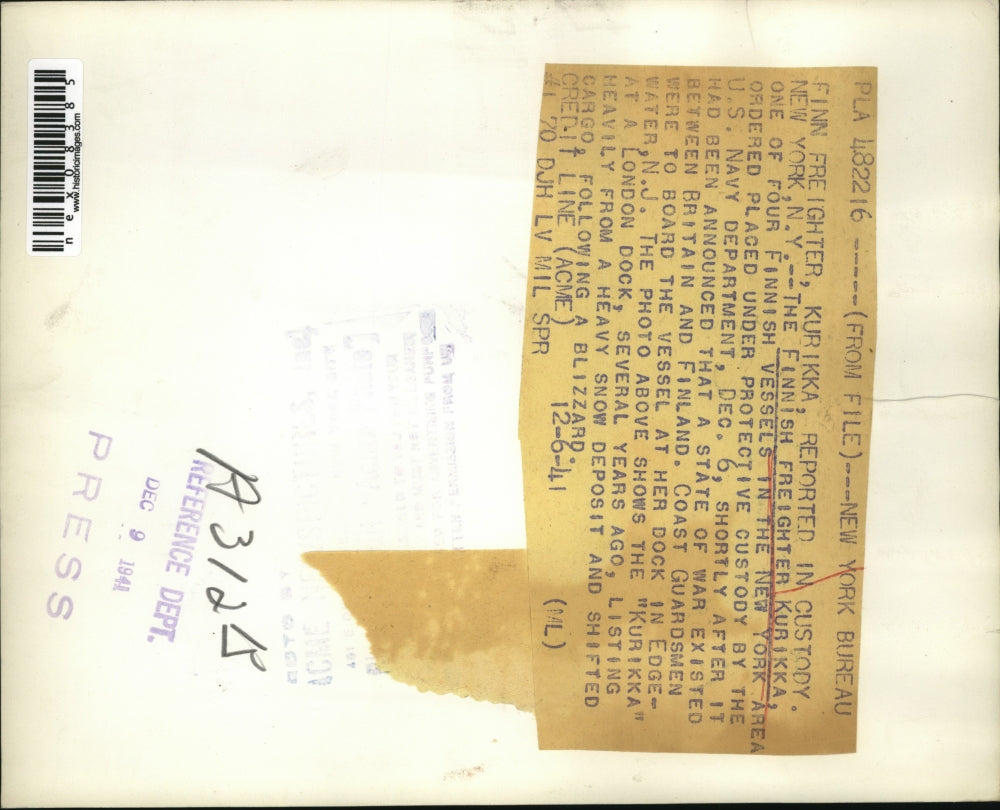 1941 Press Photo Finnish Freighter Kurikka In United States Custody British War