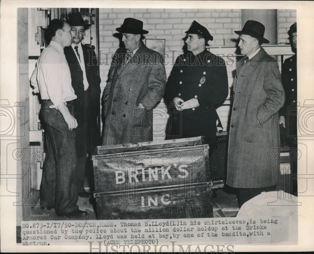 1950 Press Photo Thomas B. Lloyd questioned by police about the million dollar