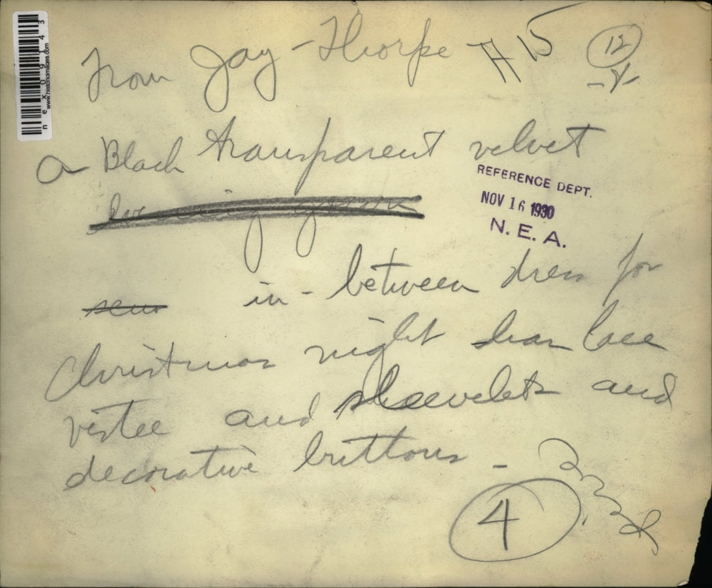 1930 Press Photo from Jay Thorpe a black Arausparent velvetin between dress