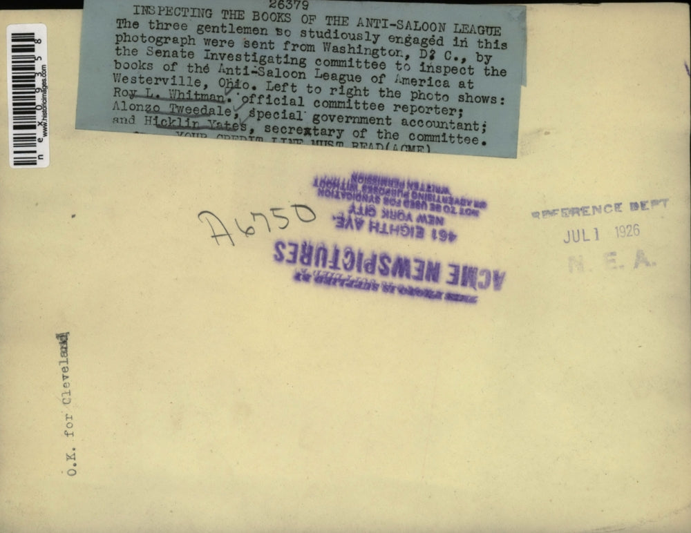 1936 Press Photo Three gentlemen inspect books of Anti-Saloon League of America