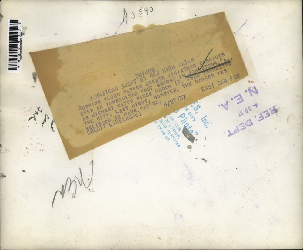 1937 Press Photo Flooding in Johnstown Pennsylvania