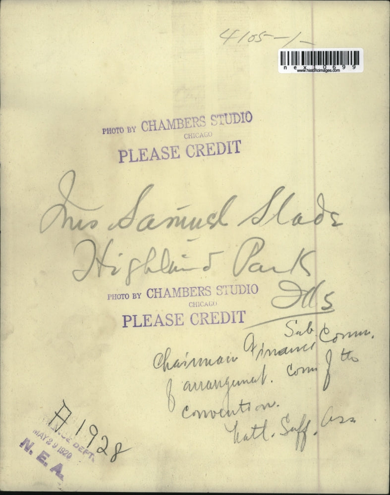 1920 Press Photo Mrs. Samuel Slade of Highland Park - nex10699