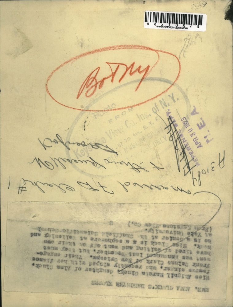 1923 Press Photo Miss Abigail Marcia Gluck Elopes With Fiance F D Clark