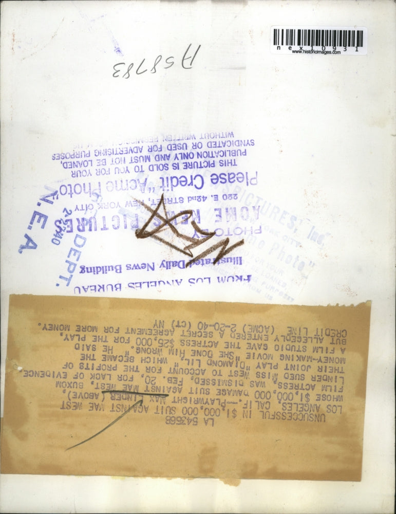 1940 Press Photo Max Linder Unsuccessfully Sues Actress Mae West For $1,000,000