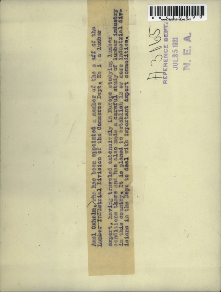 1921 Press Photo Axel Oxholm on staff of Industrial Lumber div. - nex10999