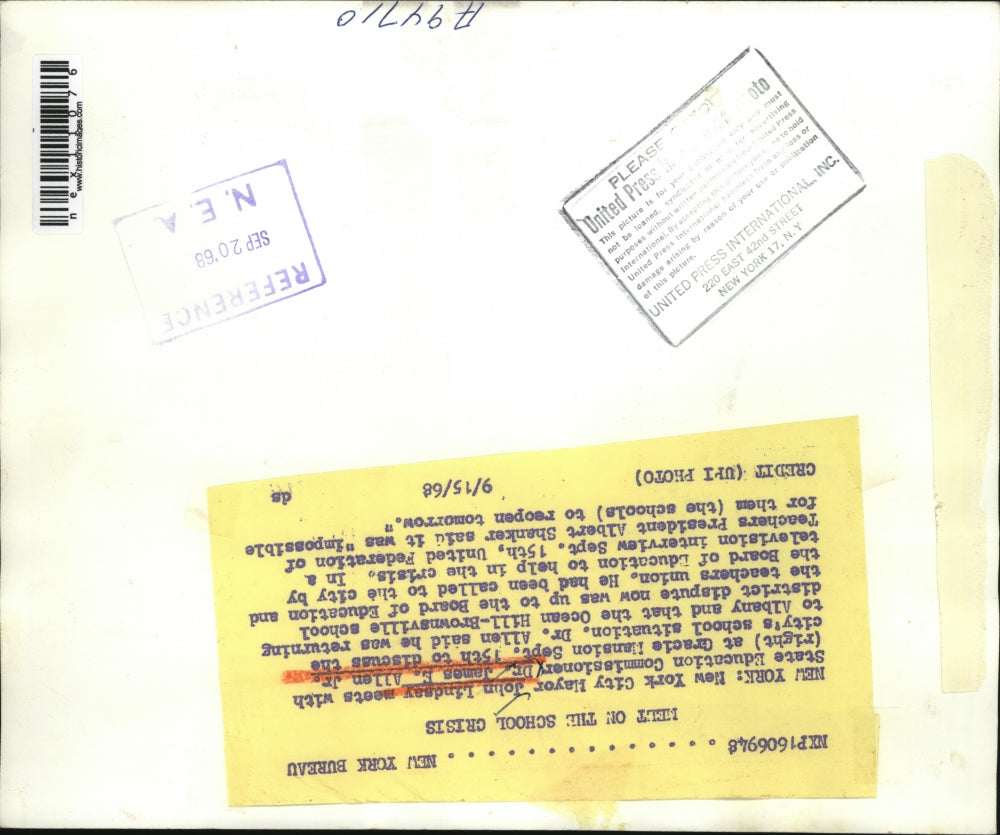 1968 Press Photo United NYC Mayor John Lindsay & Dr. James Allen - nex11076