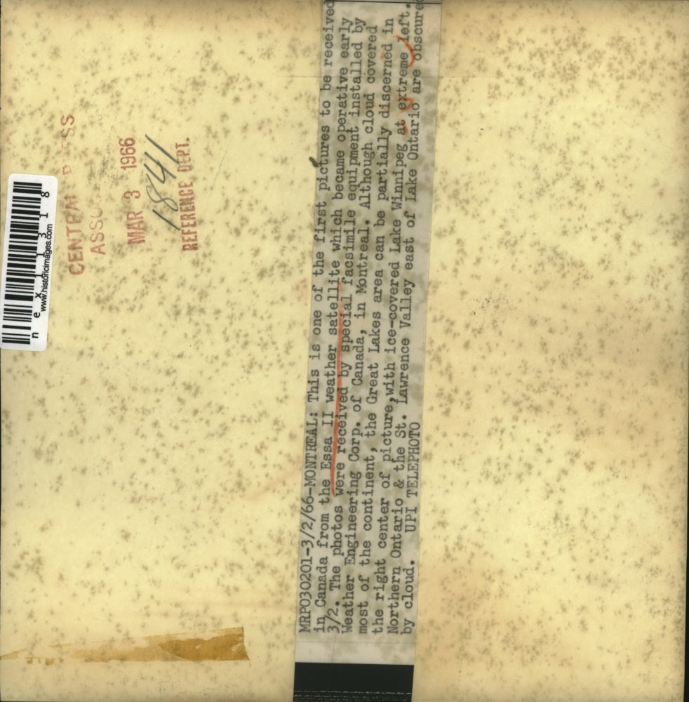 1968 Press Photo Pic from the Essa 2 weather satellite of Canada