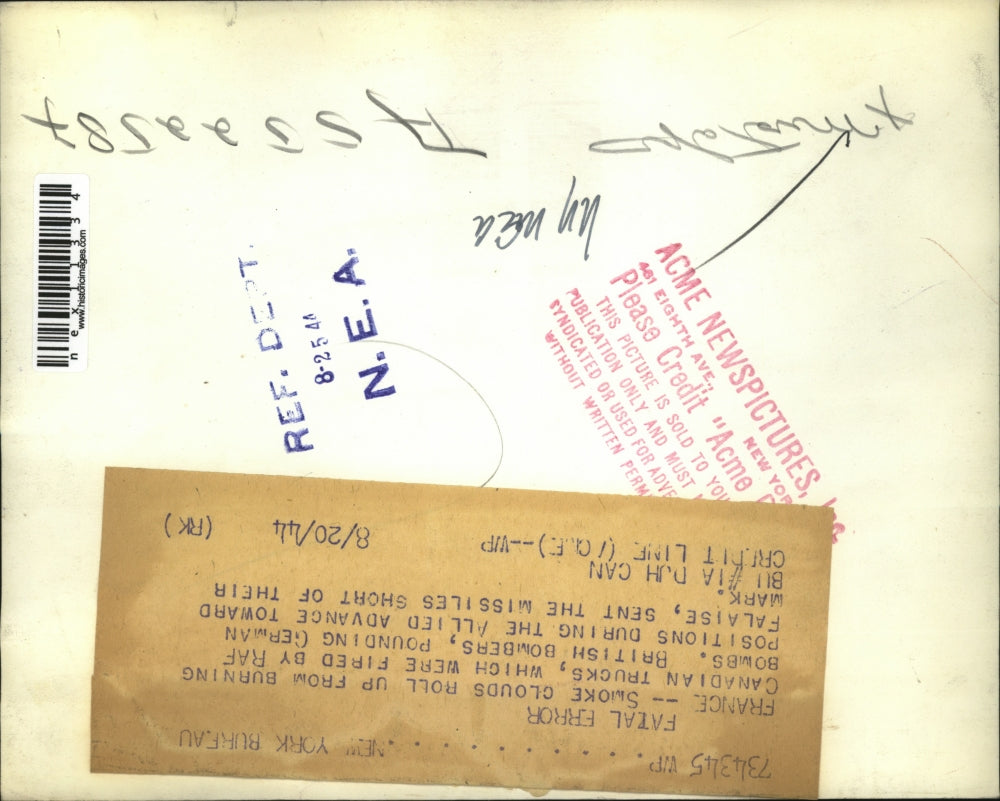 1944 Press Photo RAF Bombers Fell Short Their Mark & Hit Canadian Trucks