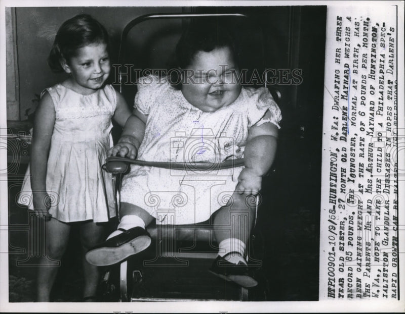 Load image into Gallery viewer, 1958 Press Photo 27 month old Darlene Maynard gains 6 lbs. a month
