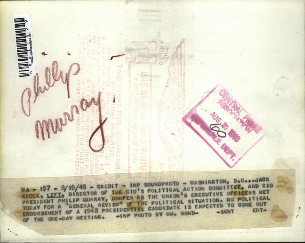 1948 Press Photo Jack Kroll & Philip Murray Meet For A General Review Of Poltics