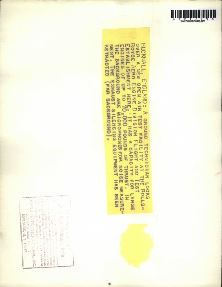 Load image into Gallery viewer, Press Photo Ground Technician at Open Air Test Facility, Rolls Royce Aero Div.
