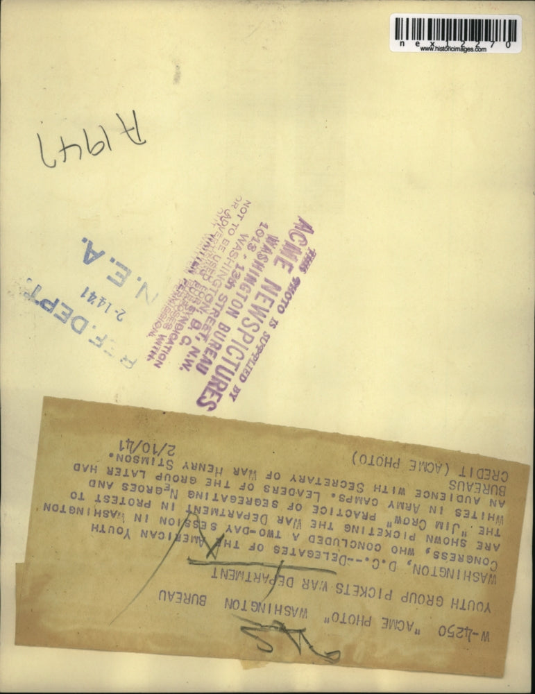 1941 Press Photo American Youth Congress Pickets War Department, Washington D.C.