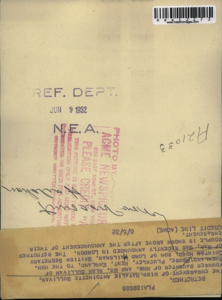 1932 Press Photo Natalie Antoinette Sullivan, Fiance Quinton Hogg