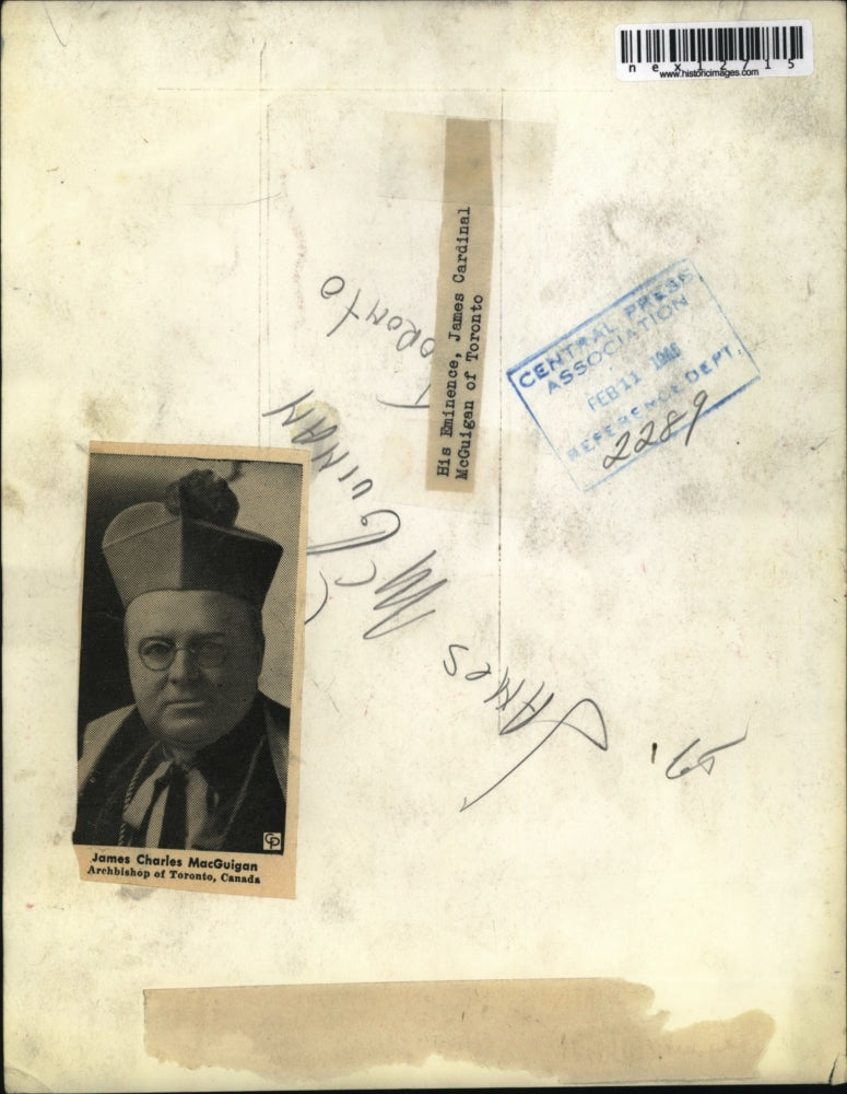 1946 Press Photo James Charles MacGuigan, Toronto Canada Catholic Archbishop